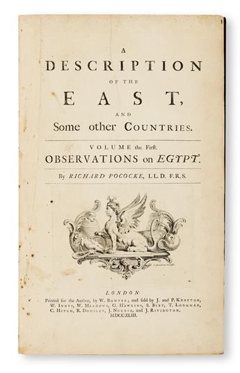 TRAVEL  POCOCKE, RICHARD. A Description of the East.  3 vols. in 2.  1743-45